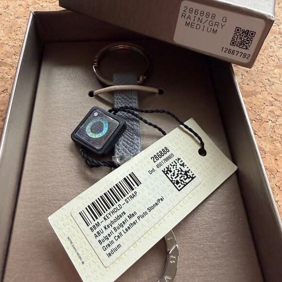 BVLGARI Bulgari Mens Style Gray Calf Leather Silver Keyring Keyhold Strap Gift - Picture 10 of 12